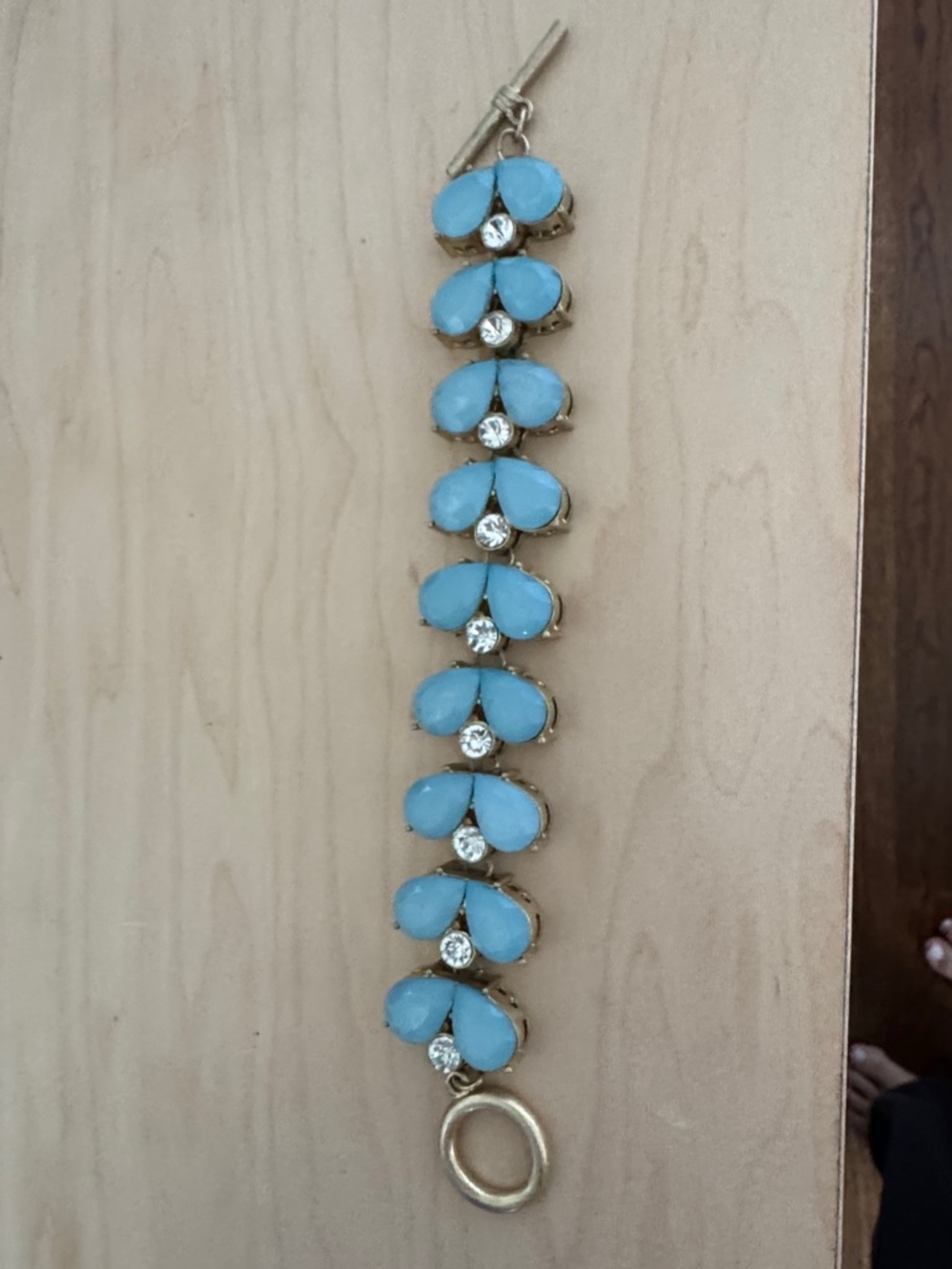 J. Crew Gold-Tone Bracelet with Turquoise Blue Teardrops and Clear Crystals